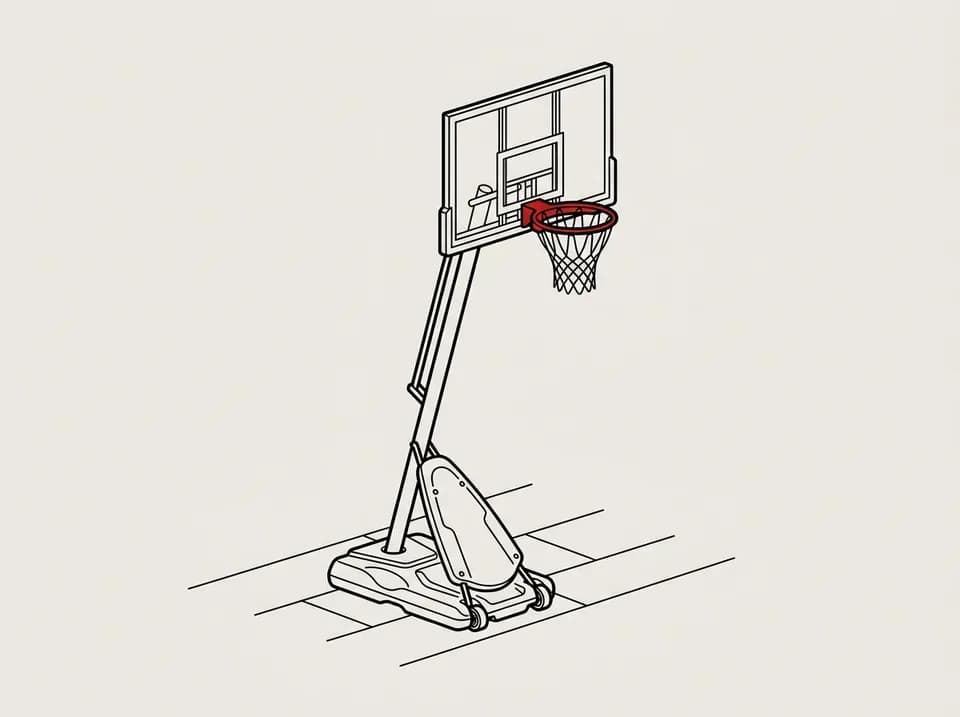 Ilustración de una canasta portátil con base de lastre sobre un patio